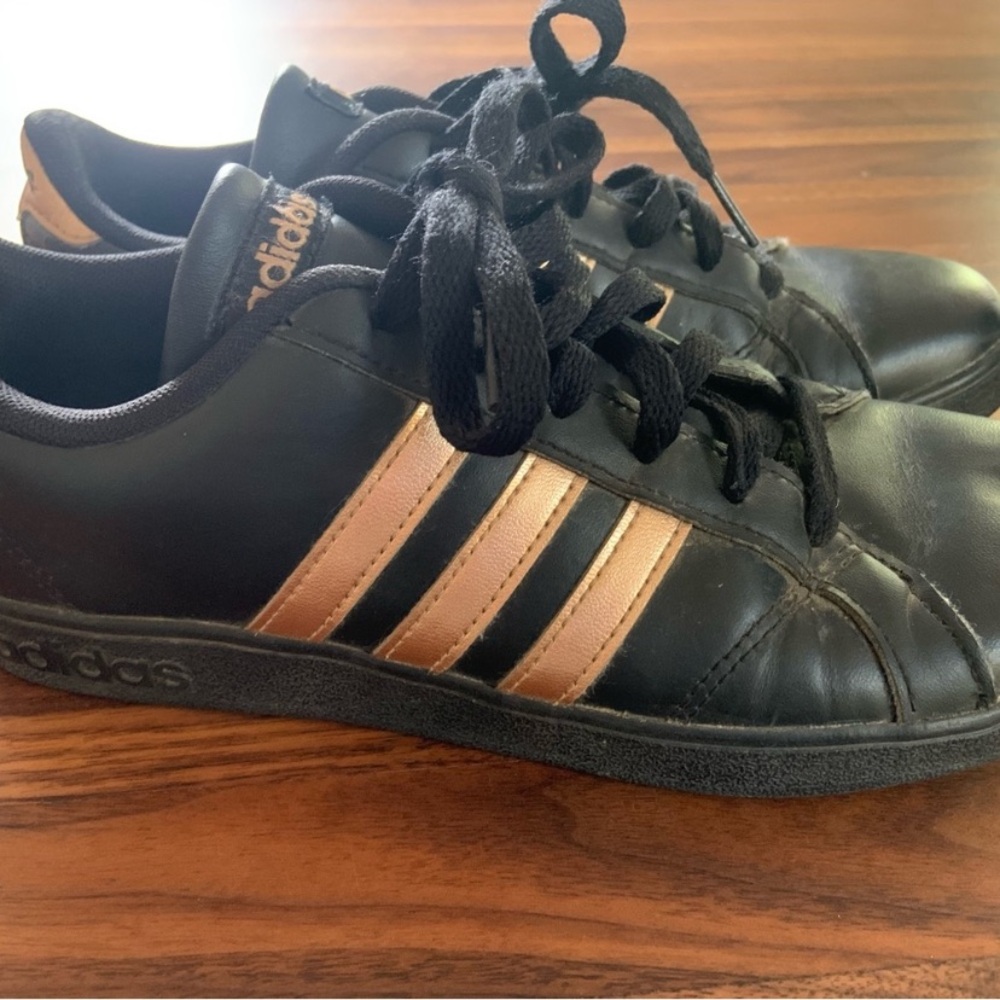 Y2K Adidas Black w/ Rose Gold Stripes Sneakers